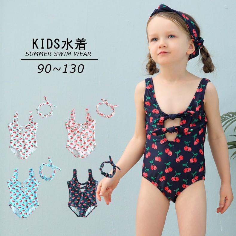 子供用水着 ワンピースタイプ カチューシャ付き 2点セット スイムウェア キッズ 女の子 ガールズ 女子 リボン サクランボ柄 海水浴 プール ビーチ Srt 001 プラスナオyahoo 店 通販 Yahoo ショッピング