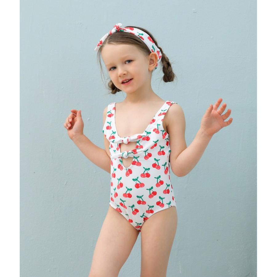 子供用水着 ワンピースタイプ カチューシャ付き 2点セット スイムウェア キッズ 女の子 ガールズ 女子 リボン サクランボ柄 海水浴 プール ビーチ プラスナオ Paypayモール店 通販 Paypayモール