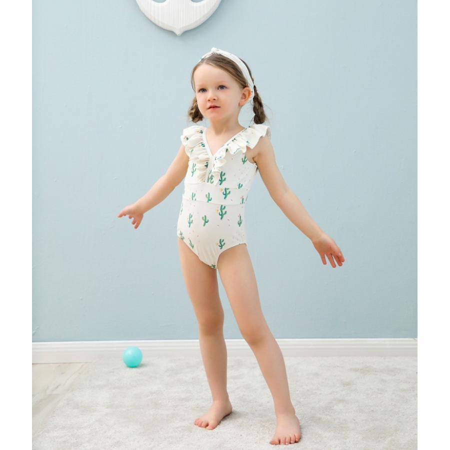 子供用水着 ワンピースタイプ カチューシャ付き 2点セット Vネック フリル スイムウェア キッズ 女の子 ガールズ 女子 サボテン柄 ヒョウ柄 デニ プラスナオ Paypayモール店 通販 Paypayモール