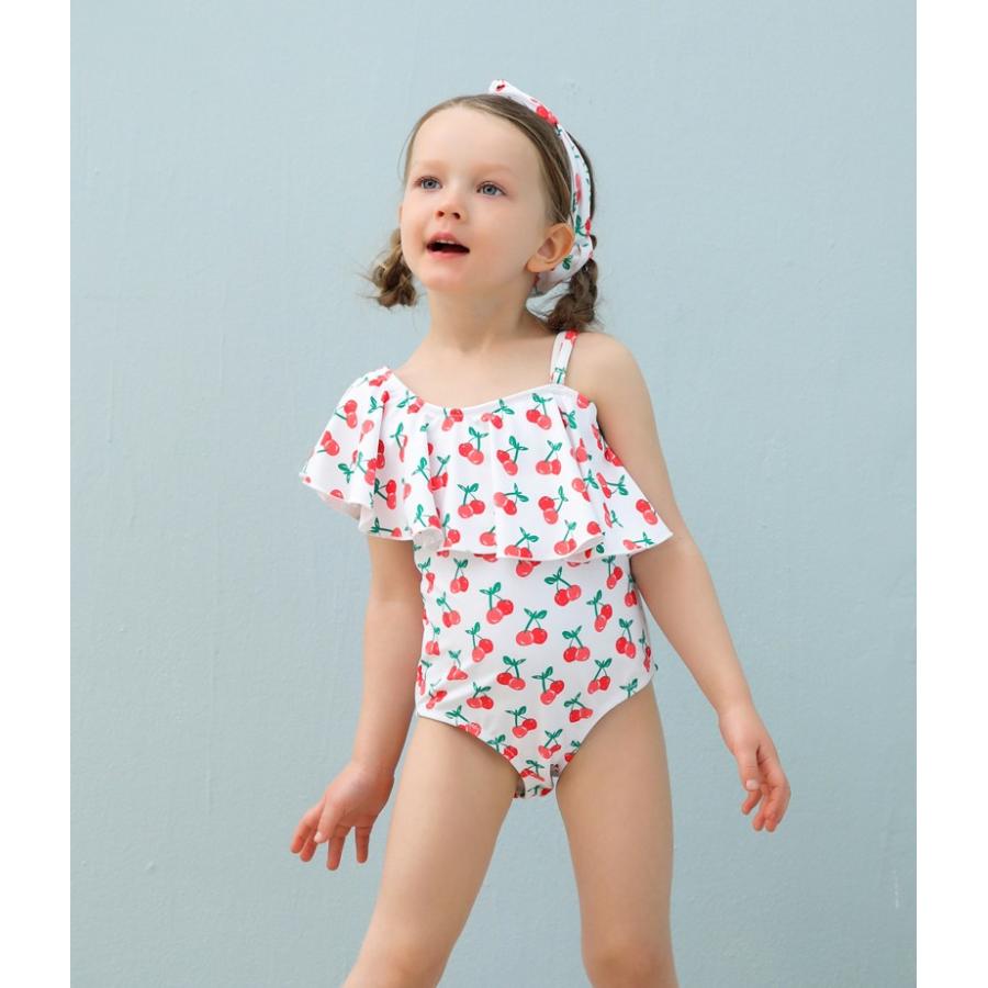 子供用水着 ワンピースタイプ アシンメトリ カチューシャ付き 2点