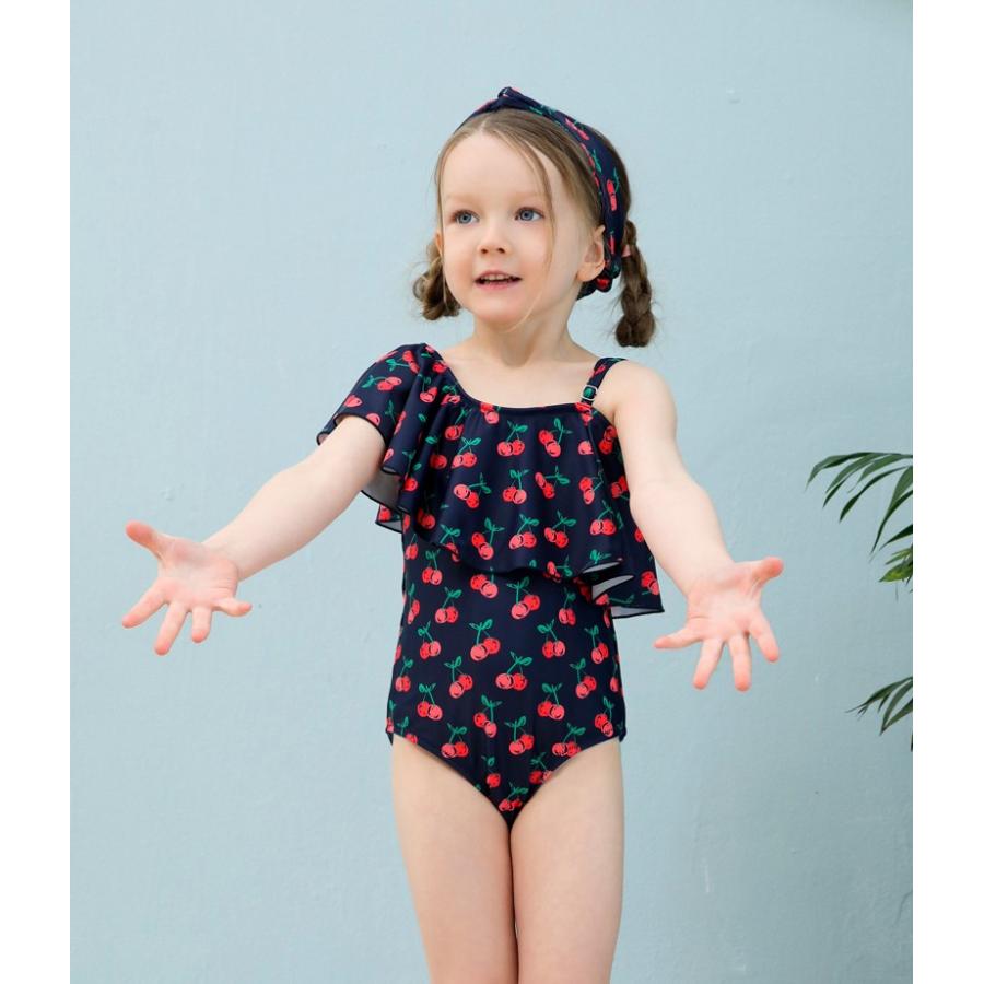 子供用水着 ワンピースタイプ アシンメトリ カチューシャ付き 2点