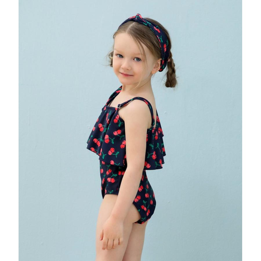 子供用水着 ワンピースタイプ アシンメトリ カチューシャ付き 2点