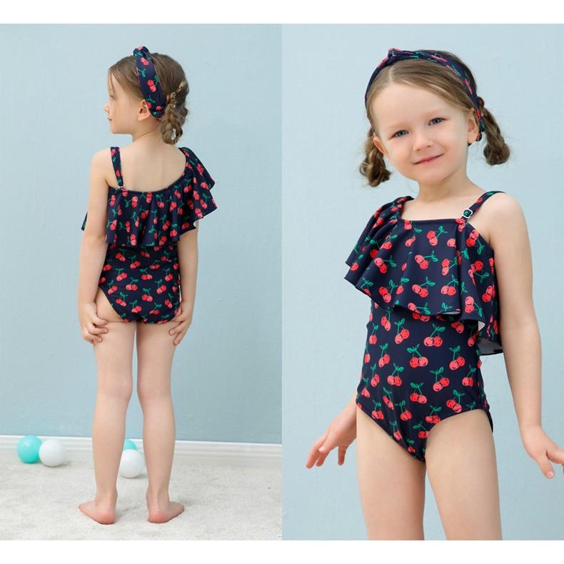 子供用水着 ワンピースタイプ アシンメトリ カチューシャ付き 2点