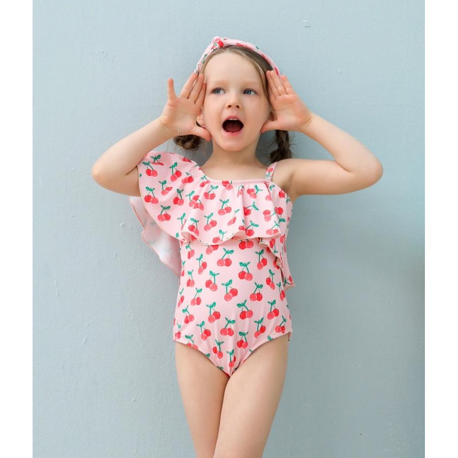 子供用水着 ワンピースタイプ アシンメトリ カチューシャ付き 2点
