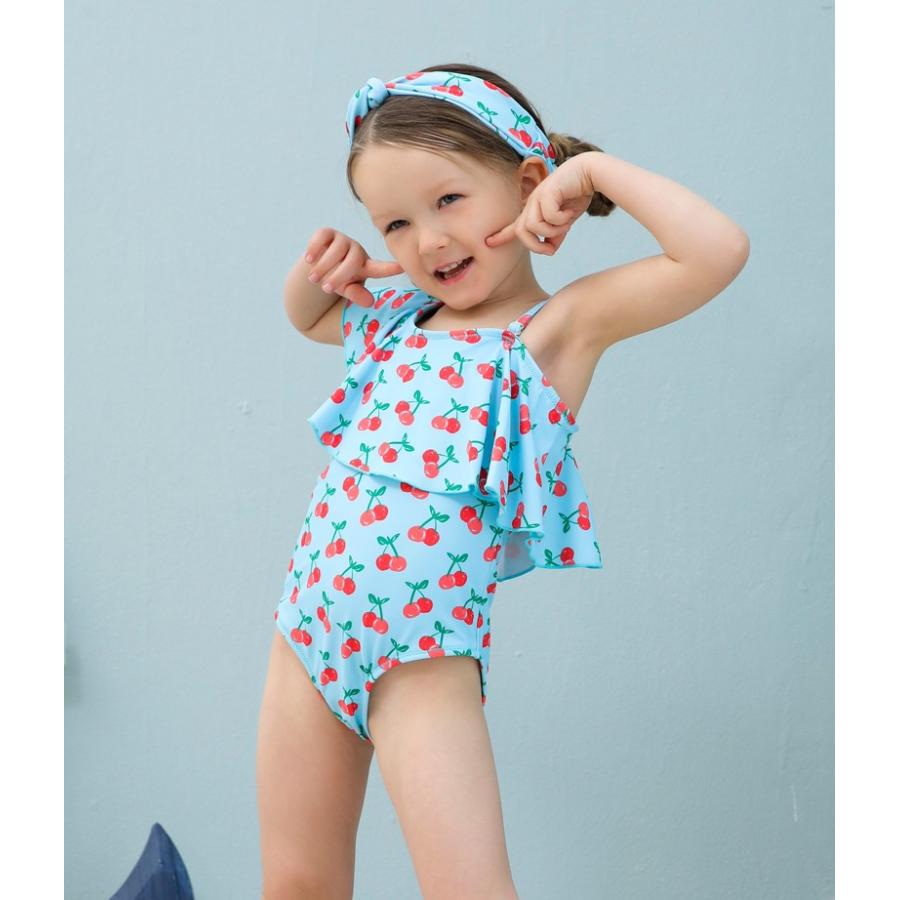子供用水着 ワンピースタイプ アシンメトリ カチューシャ付き 2点