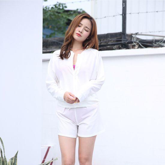 ラッシュガード 水着 レディース 長袖 ショートパンツ ジップアップ ファスナー ウエストゴム ポケット 無地 シンプル 水着素材 体型カバー ママ水 | plusnao | 18