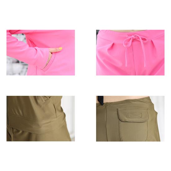 ラッシュガード 水着 レディース 長袖 ショートパンツ ジップアップ ファスナー ウエストゴム ポケット 無地 シンプル 水着素材 体型カバー ママ水 | plusnao | 23