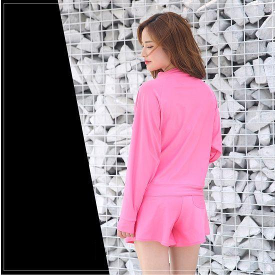 ラッシュガード 水着 レディース 長袖 ショートパンツ ジップアップ ファスナー ウエストゴム ポケット 無地 シンプル 水着素材 体型カバー ママ水 | plusnao | 09