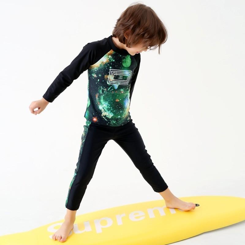 ランキング総合1位 水着 スイムウェア セパレート ラッシュガード トップス ロングパンツ 上下セット スイムスーツ 子供用 キッズ 男の子 女の子 宇宙柄 コスモ 惑星 Wantannas Go Id