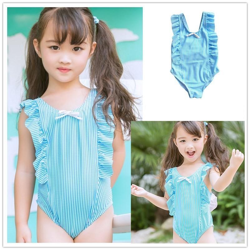 子供用水着 女の子用 ワンピースタイプ ストライプ ボーダー フリル 