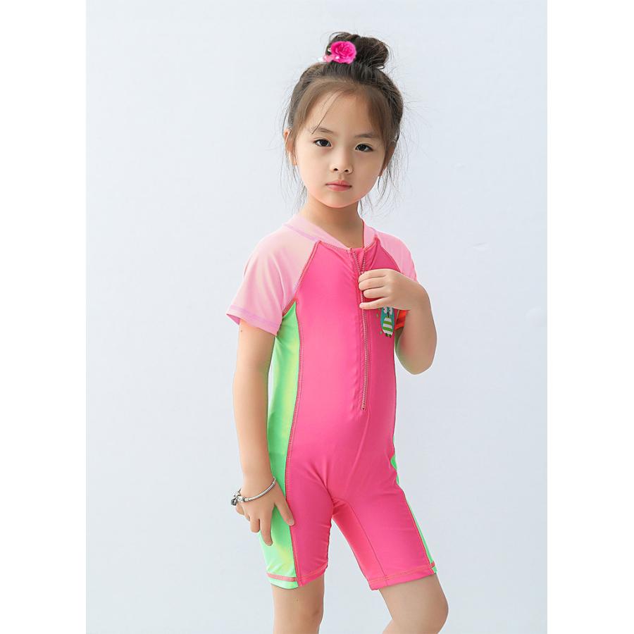 水着 ワンピースタイプ オールインワン キッズ こども 2点セット ジュニア 女の子 半袖 スイムキャップ 水泳帽 スイムウェア フロントジップアップ プラスナオ Paypayモール店 通販 Paypayモール