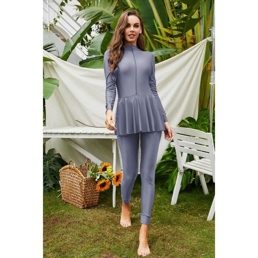 水着 ワンピース レディース ハイネック 長袖 長ズボン ブラック