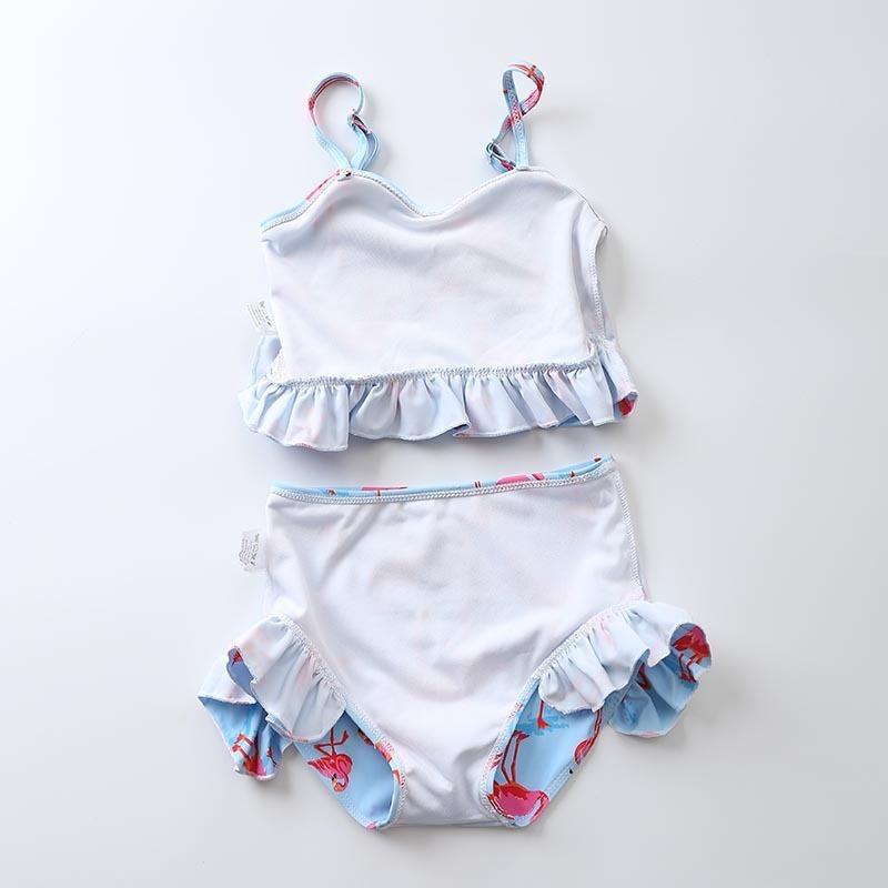 子供用水着 タンキニ 上下セット セパレートタイプ 女の子 キッズ スイムウエア フリル スイムウェア 2点セット セットアップ フラミンゴ柄 全国宅配無料 海水浴