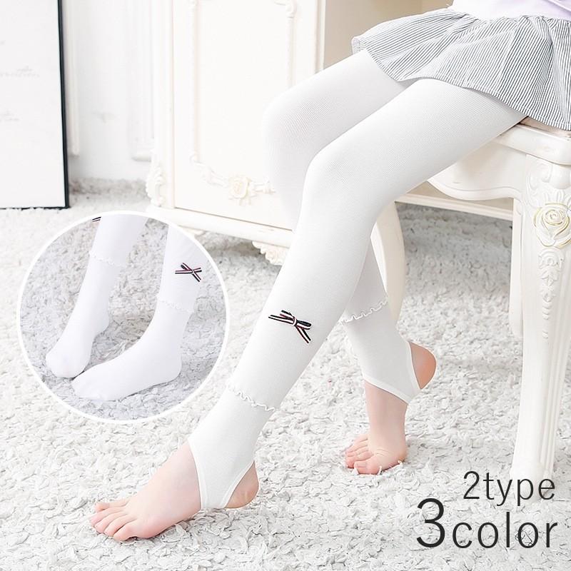 タイツ トレンカ 2タイプ レッグウェア キッズ 子供 女の子 ファッション小物 リボン付き シンプル 単色 おしゃれ かわいい 定期入れの