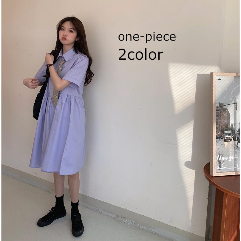 ワンピース 半袖 レディース シャツワンピ 女性用 無地 ネクタイ 制服風 夏服 爽やか かわいい 襟付き シンプル Top プラスナオyahoo 店 通販 Yahoo ショッピング
