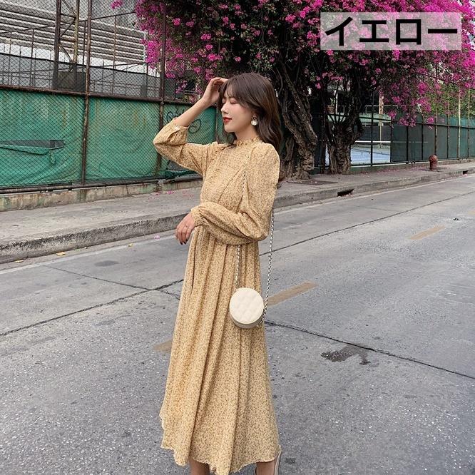 plusnao ワンピース Aライン ロング丈 レディース 女性 長袖 シフォン 