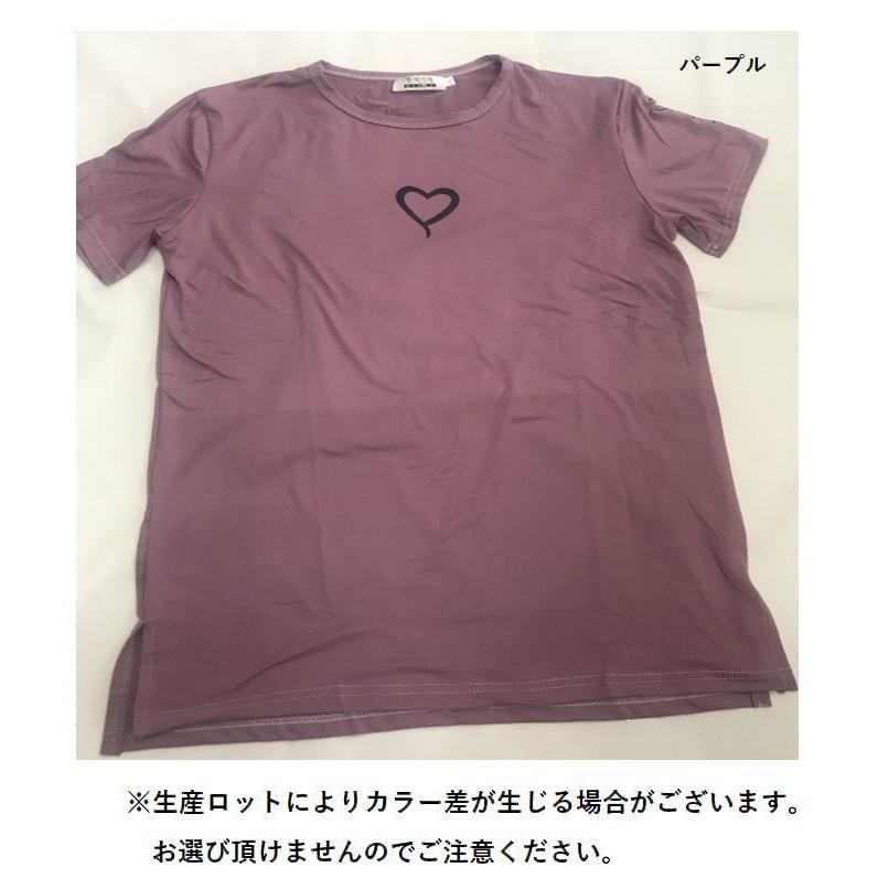 チュニック カットソー 半袖 レディース Tシャツワンピース ラウンドネック トップス 単色 シンプル ワンポイント ハートマーク ロゴ かわいい お | plusnao | 19