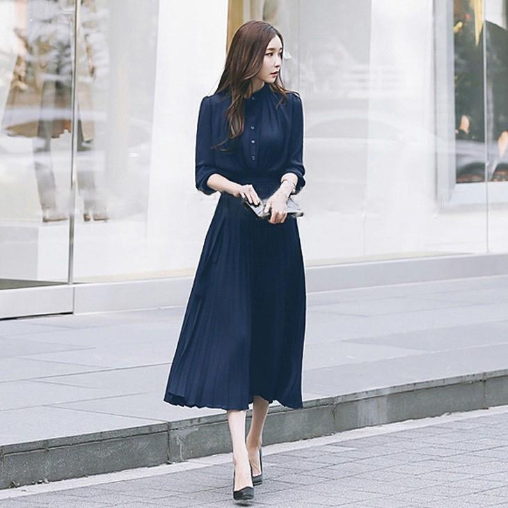 plusnao（プラスナオ） ワンピース ロング丈 シャツワンピ プリーツ