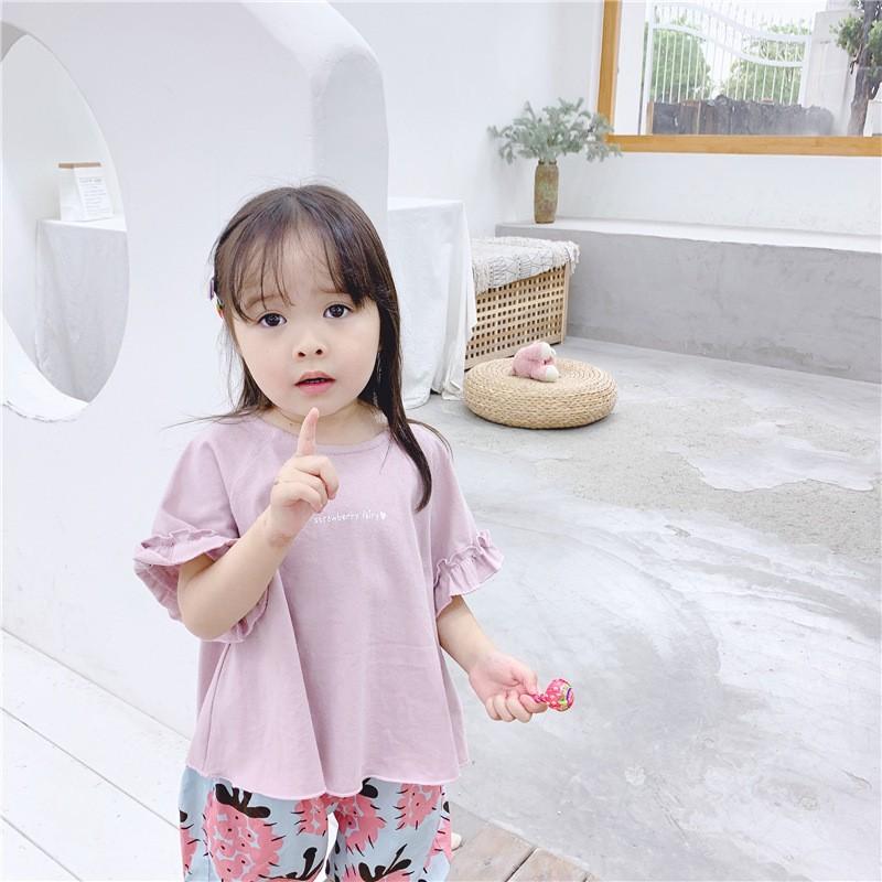 カットソー Tシャツ 半袖 フレアスリーブ ラウンドネック フリル キッズ 子供服 トップス 英字 アルファベット プリント シンプル おしゃれ 可愛 プラスナオ Paypayモール店 通販 Paypayモール