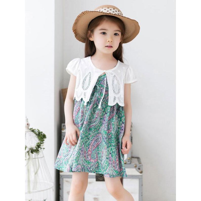 ボレロ ジャケット カーディガン 羽織 子供 キッズ 女の子 アウター レース ショート丈 半袖 キャップスリーブ リボン 薄手 | ブランド登録なし | 01