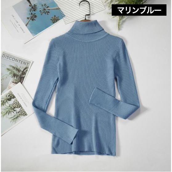 ニット セーター 長袖 リブ タートルネック レディース 女性 トップス プルオーバー ハイネック スリム 伸縮 無地 シンプル 着回し 定番 ベーシ | plusnao | 10