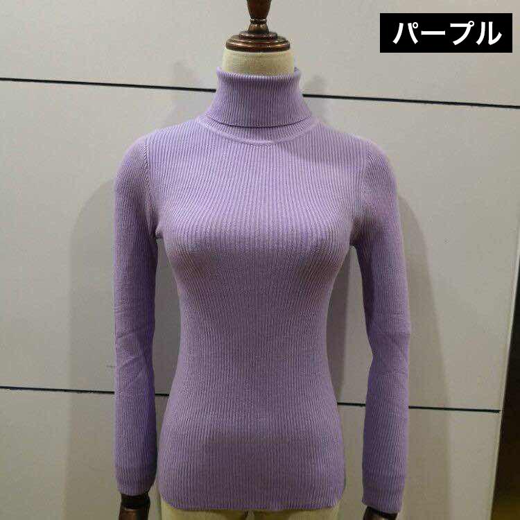 ニット セーター 長袖 リブ タートルネック レディース 女性 トップス プルオーバー ハイネック スリム 伸縮 無地 シンプル 着回し 定番 ベーシ | plusnao | 06