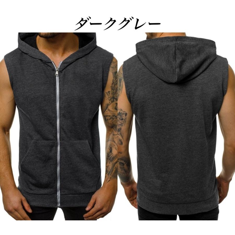メンズフードジッパーノースリーブトップスベストおしゃ Amazon.co.jp: ダブルタンクメンズフィットネストップフード付き
