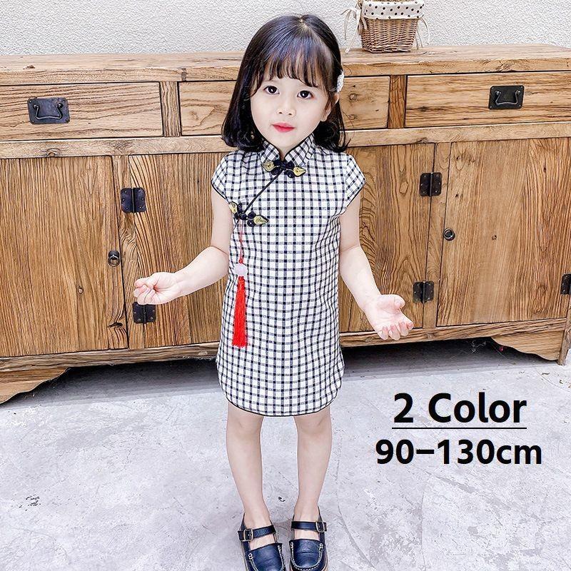 ワンピース チャイナドレス キッズ 女の子 女子 小学生 子供服 キッズ服 トップス スタンドカラー 膝丈 ミニ丈 バックファスナー スリット チェッ プラスナオ Paypayモール店 通販 Paypayモール