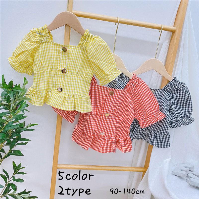 ブラウス ショートパンツ キッズ ベビー ジュニア 女の子 スクエアネック バルーンスリーブ フリル ギャザー 短パン 半ズボン ギンガムチェック ボ プラスナオ Paypayモール店 通販 Paypayモール