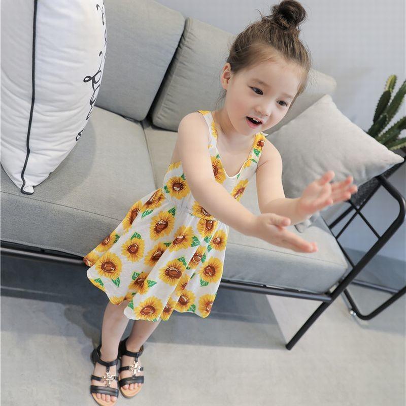 キッズワンピース ワンピース 子供服 キッズ服 ベビー服 ノースリーブ バックデザイン 膝丈 Uネック フレア ひまわり ヒマワリ 向日葵 花柄 フラ プラスナオ Paypayモール店 通販 Paypayモール