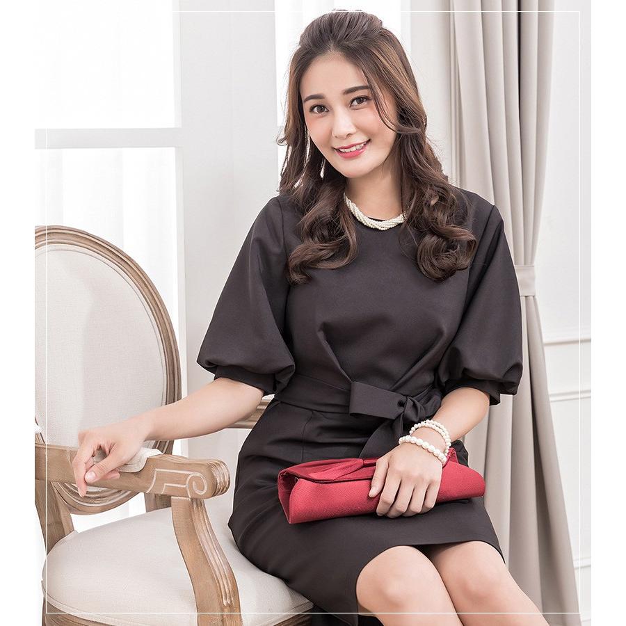 デザインに ワンピース ウエストリボン ハイウエスト タイト 後ろスリッ プラスナオ Paypayモール店 通販 Paypayモ レディース フォーマル 五分袖 ラウンドネック ひざ丈 膝丈 ミディアム 無地 シンプル いのモニタ