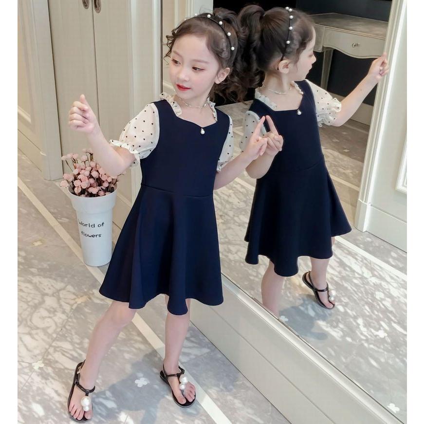 ワンピース 半袖 子供服 キッズ 女の子 バックファスナー 膝丈 膝上 袖ゴム フリル フェイクレイヤード ペンタゴンネック ウエスト切り替え ジュニ プラスナオ Paypayモール店 通販 Paypayモール