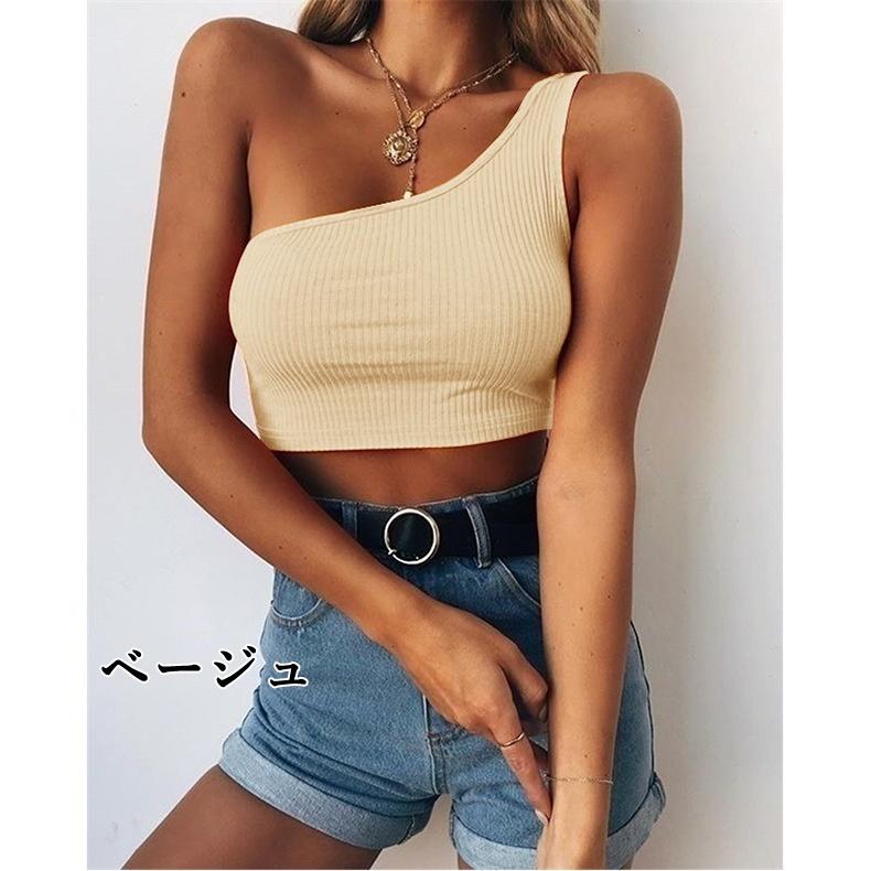 タンクトップ ハーフトップ レディース トップス ワンショルダー