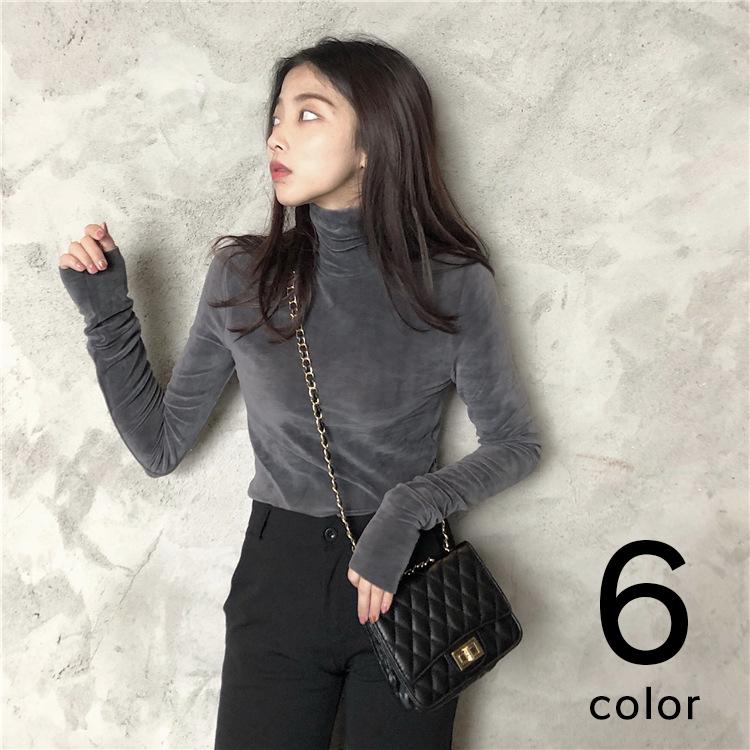 カットソー トップス レディース ベロア風 光沢 タートルネック シンプル 長袖 オフィス オフィスカジュアル 秋冬 ブラック 黒 ワインレッド グレ プラスナオ Paypayモール店 通販 Paypayモール