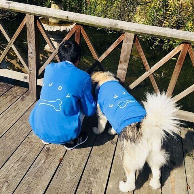トレーナー お揃い 愛犬とお揃い 骨 ボーン Enjoy ブルー ペア 双子コーデ 秋 冬 あったか 長袖 おしゃれ 可愛い プラスナオ Paypayモール店 通販 Paypayモール