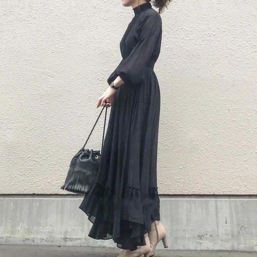 ワンピース 長袖 マキシ丈 ロング丈 レディース 女性 スタンドカラー