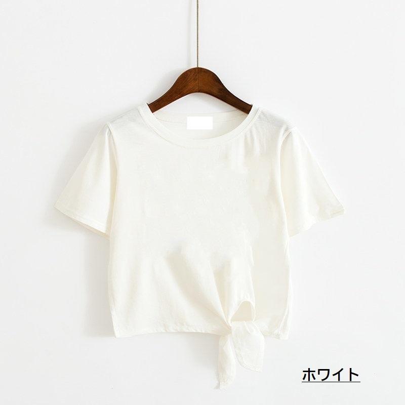 カットソー Tシャツ レディース 女性 トップス ショート丈 半袖 ラウンドネック シンプル 無地 裾結び 猫プリント かわいい カジュアル 白 黒 プラスナオ Paypayモール店 通販 Paypayモール