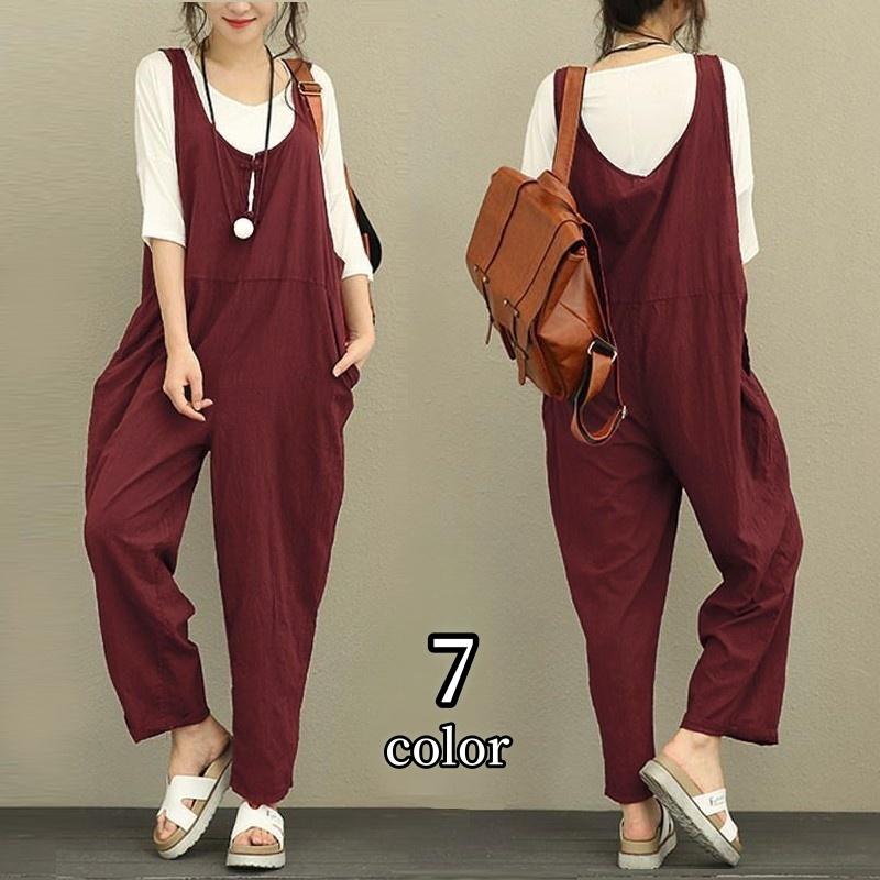 サロペット オーバーオール ロング丈 大きいサイズ レディース 女性 シンプル 無地 おしゃれ かわいい オールインワン つなぎ 体型カバー 着回し力 Top プラスナオyahoo 店 通販 Yahoo ショッピング