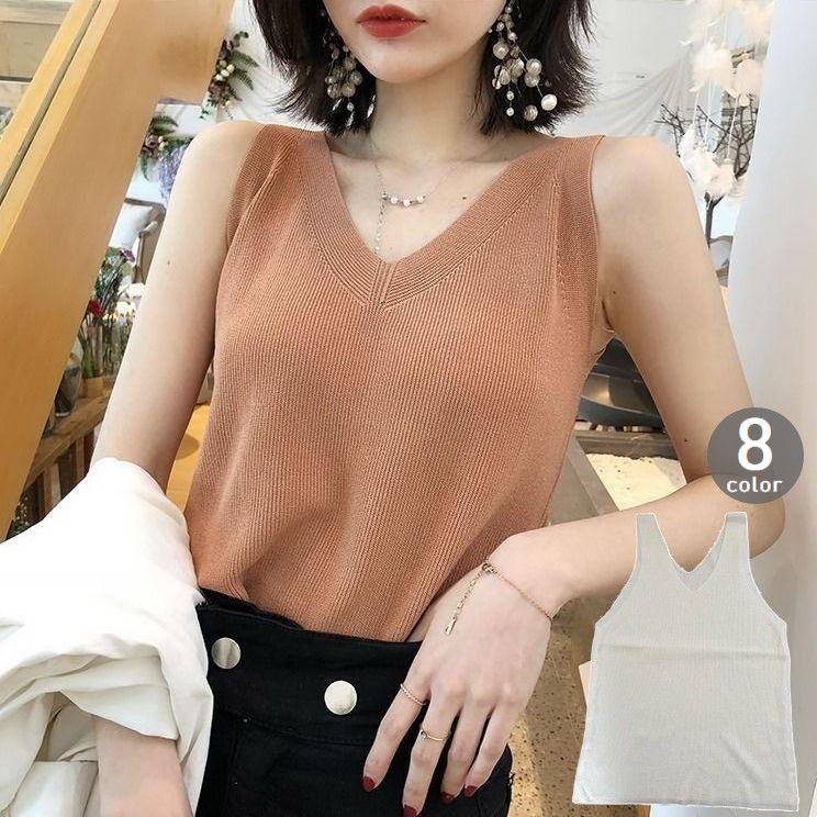 ノースリーブニット レディース 女性用 トップス Vネック 無地 リブ サマーニット タンクトップ 通勤 オフィス シンプル おしゃれ  :top-22756:プラスナオYahoo!店 - 通販 - Yahoo!ショッピング