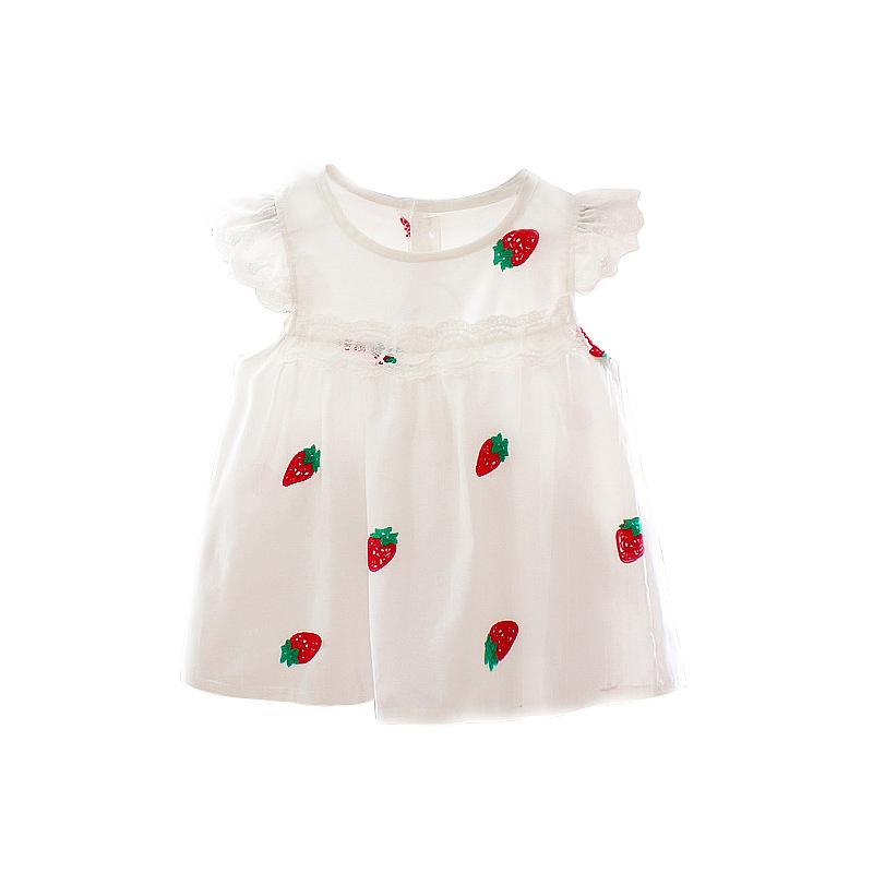 ベビー服 ベビーウェア ワンピース ノースリーブ フリル レース いちご 刺繍 かわいい お出かけ 夏 女の子 白 70cm 80cm 90cm 10 プラスナオ Paypayモール店 通販 Paypayモール
