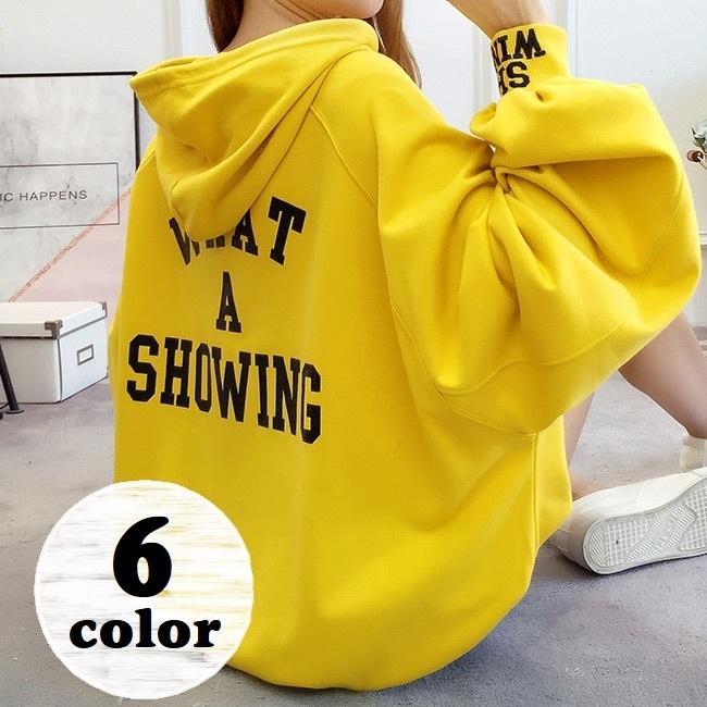 パーカー プルオーバー レディース 女性 トップス 長袖 フード付き フード紐 ロゴ入り 刺繍 文字入り ポケット付き オーバーサイズ ビックシルエッ プラスナオ Paypayモール店 通販 Paypayモール