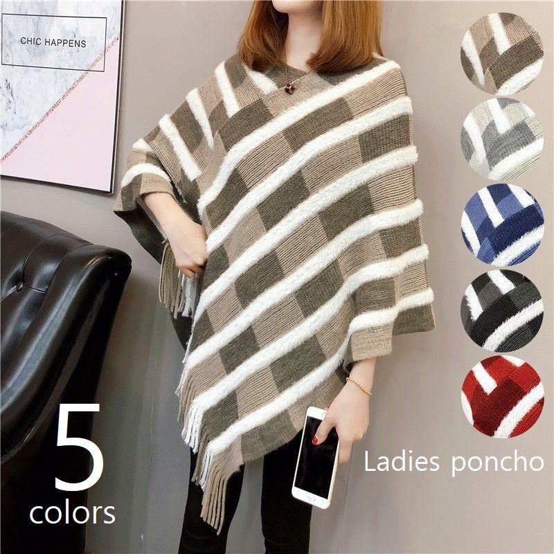 ポンチョ レディース マント風プルオーバー フリンジ ボア 切替 異素材
