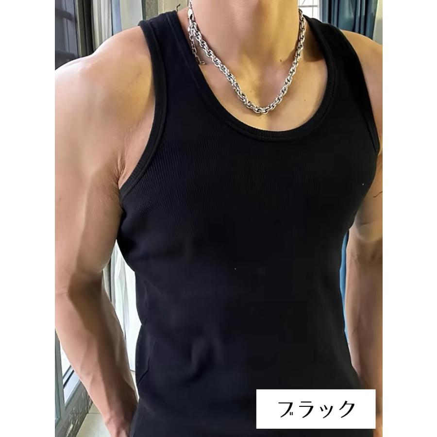 タンクトップ メンズ 男性 トップス ノースリーブ ラウンドネック リブ