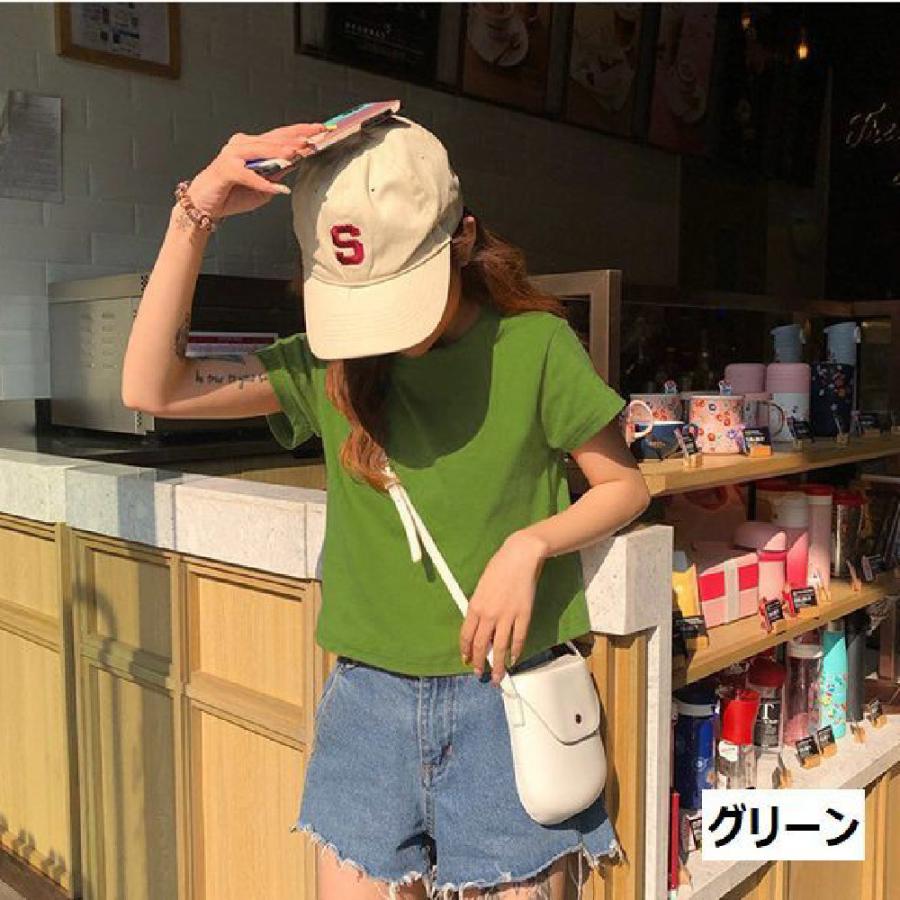 半袖Tシャツ レディース 婦人服 カットソー トップス ラウンドネック シンプル 無地 ショート丈 丈短め カジュアル おしゃれ｜plusnao｜12