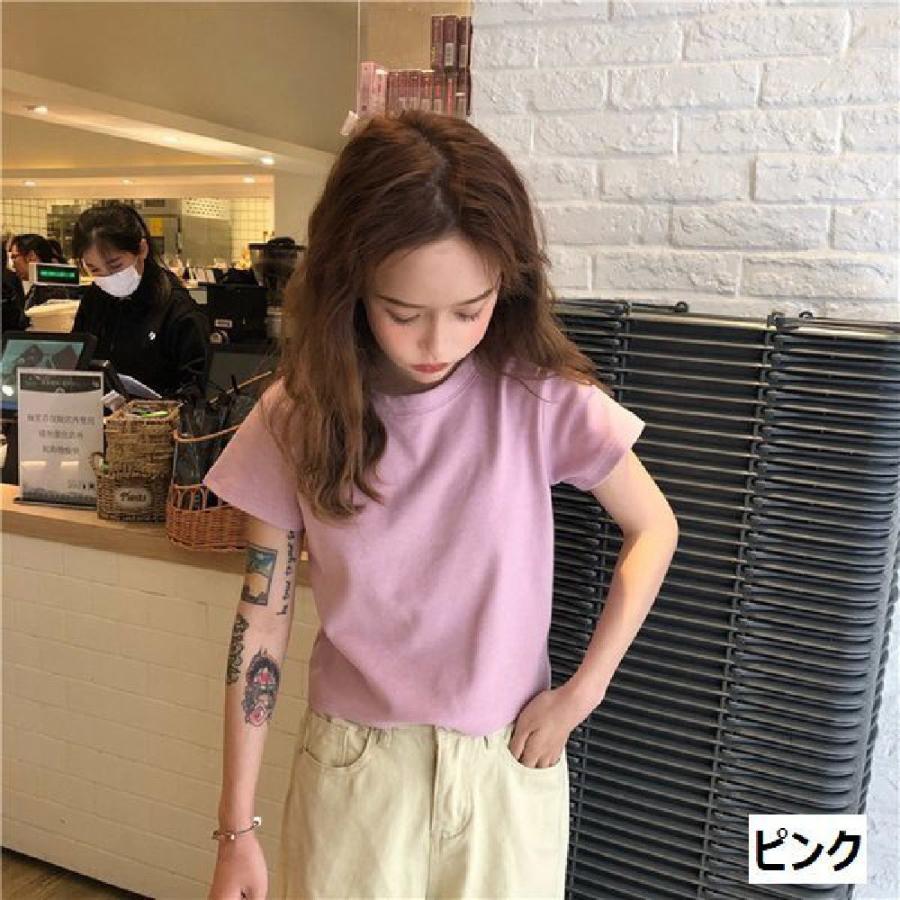 半袖Tシャツ レディース 婦人服 カットソー トップス ラウンドネック シンプル 無地 ショート丈 丈短め カジュアル おしゃれ｜plusnao｜13