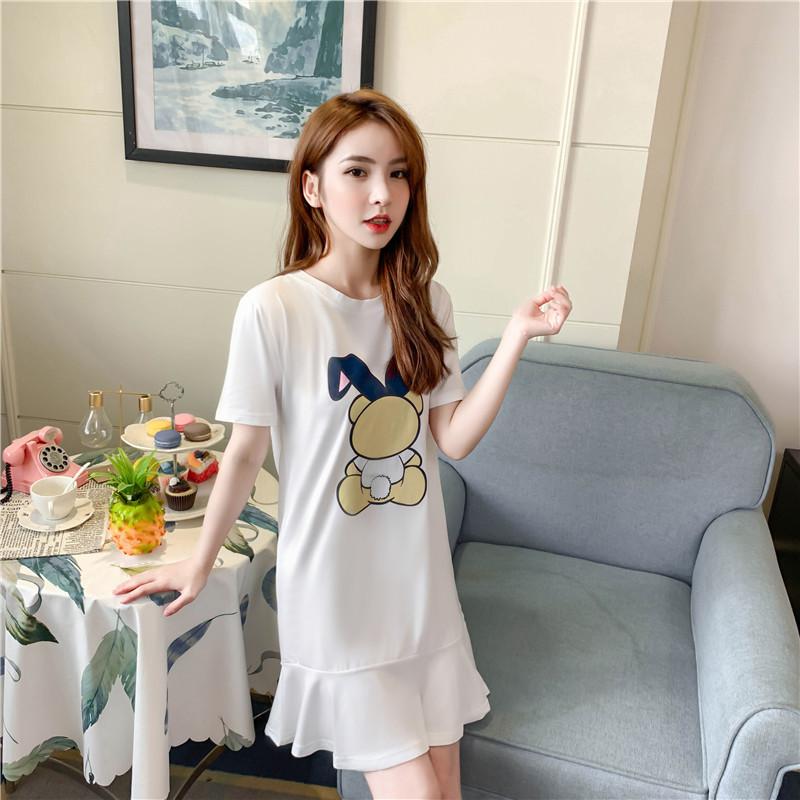 ワンピース ｔシャツワンピース ミニ丈 膝上丈 丸襟 フレア 半袖 うさぎ くま キャラクター アニマル 動物 レディース かわいい カジュアル おし プラスナオ Paypayモール店 通販 Paypayモール