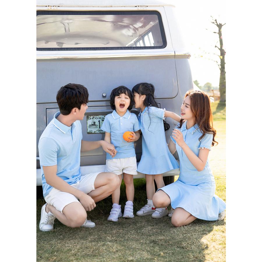 親子ペアルック ワンピース ポロシャツ 半袖 トップス キッズ 女の子 レディース メンズ 親子コーデ 膝丈 襟付き 襟フリル 袖フリル 裾フレア ラ プラスナオ Paypayモール店 通販 Paypayモール