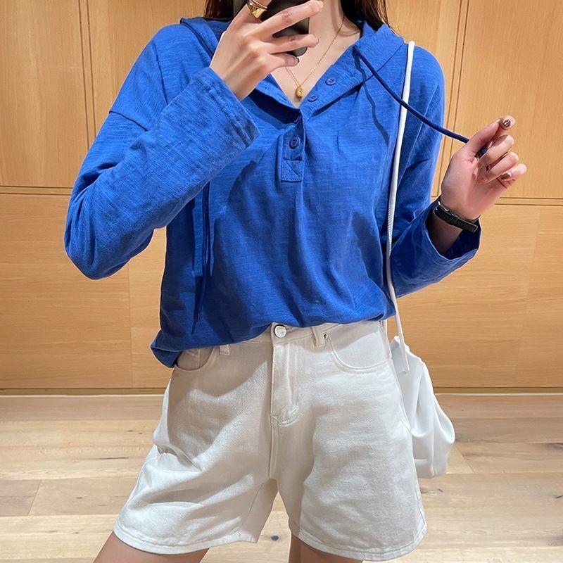 カットソー 長袖 フード付き レディース 婦人服 トップス 無地 単色