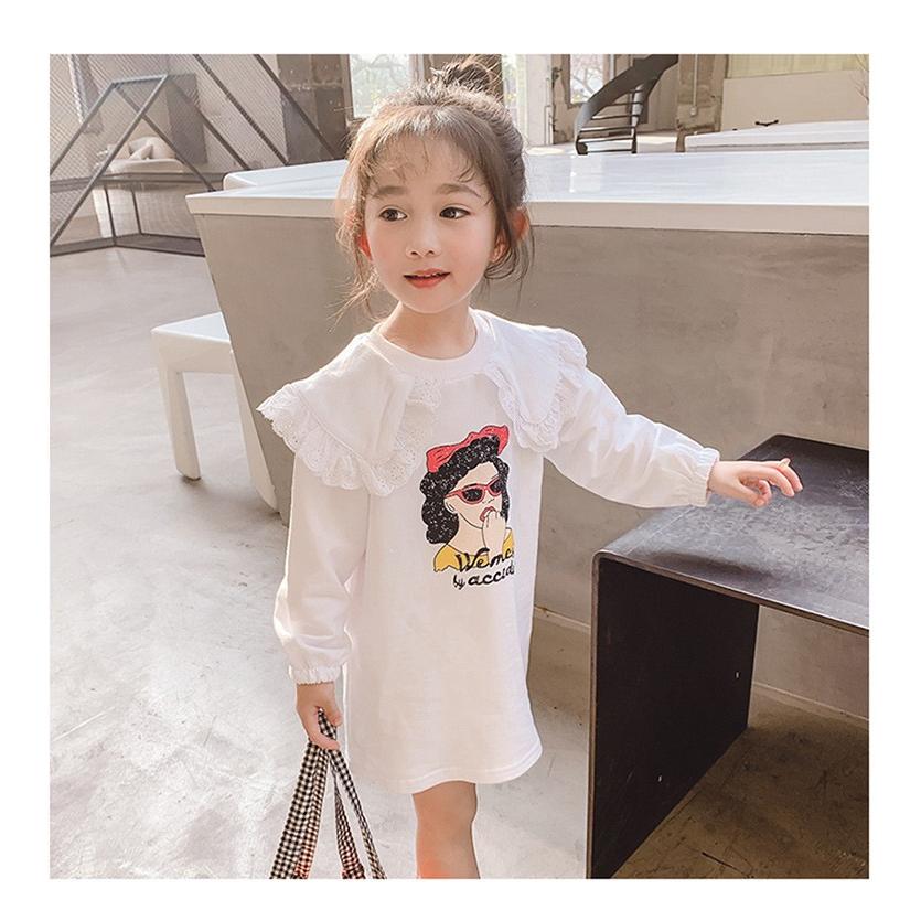ワンピース Tシャツワンピース 長袖 キッズ ベビー 子供 女の子 フリル ビッグカラー イラスト ロゴ プリント 袖ゴム ホワイト パープル グリー プラスナオ Paypayモール店 通販 Paypayモール