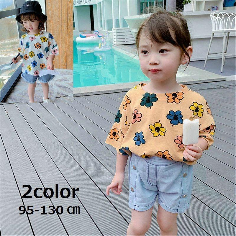 Tシャツ 子供用 子供服 キッズ ベビー 女児 女の子 半袖 ラウンドネック 丸襟 カットソー 花柄 かわいい おしゃれ 夏服 Top プラスナオyahoo 店 通販 Yahoo ショッピング